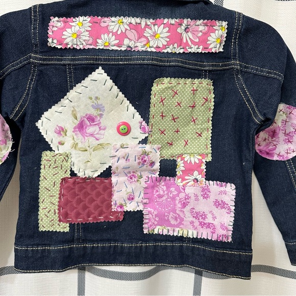 Say what? Girl, toddler 5T up, cycled, patchwork, floral Boho, Jean jacket. - Picture 3 of 11